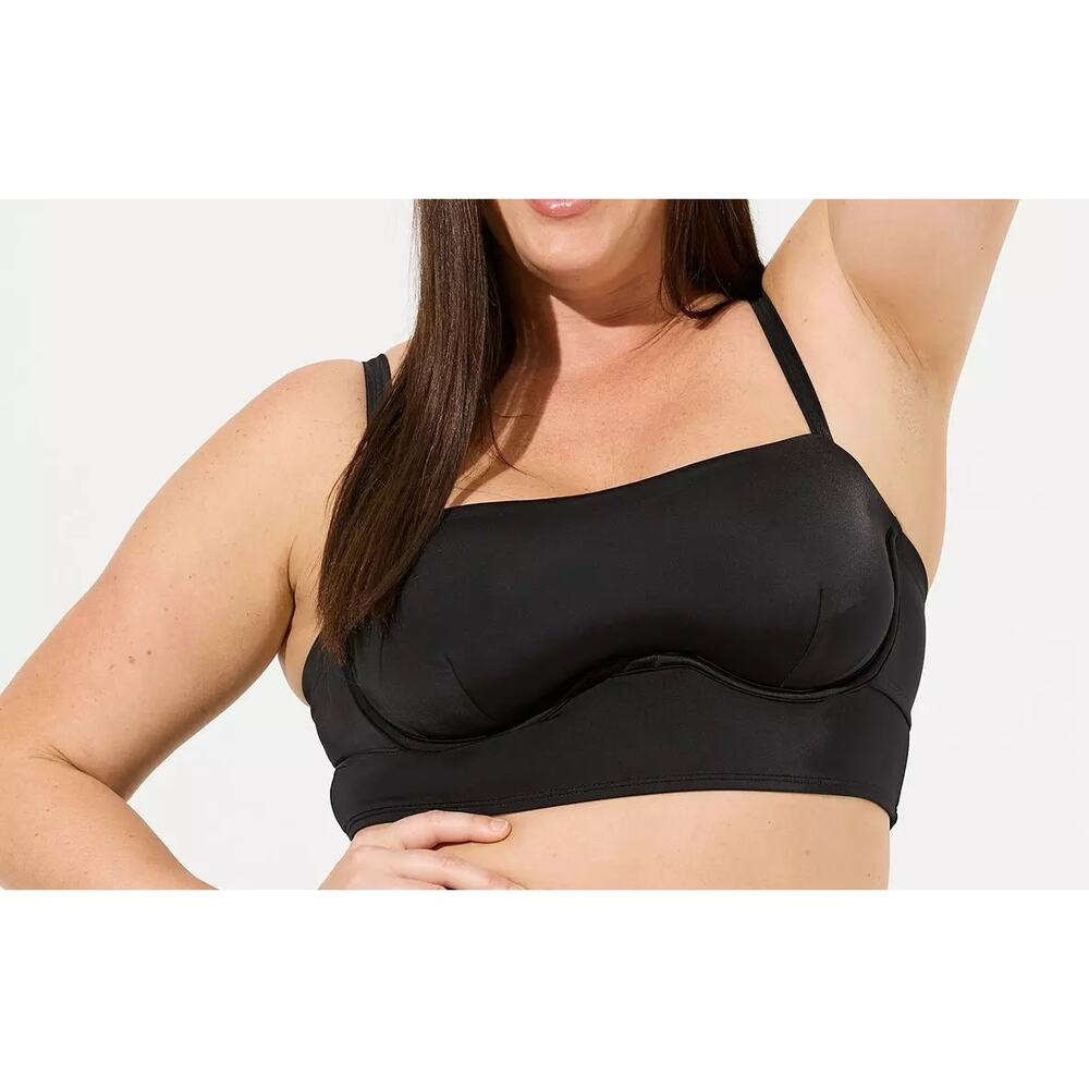 New Torrid 1 (1X) Bra Cup DD/DDD Black Underwire Bandeau Unlined Bikini Swim Top